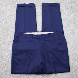 Belvest Dress Pants Mens 38x32 Blue Super 110s Wool Cuffed Acetate/Viscose Lined